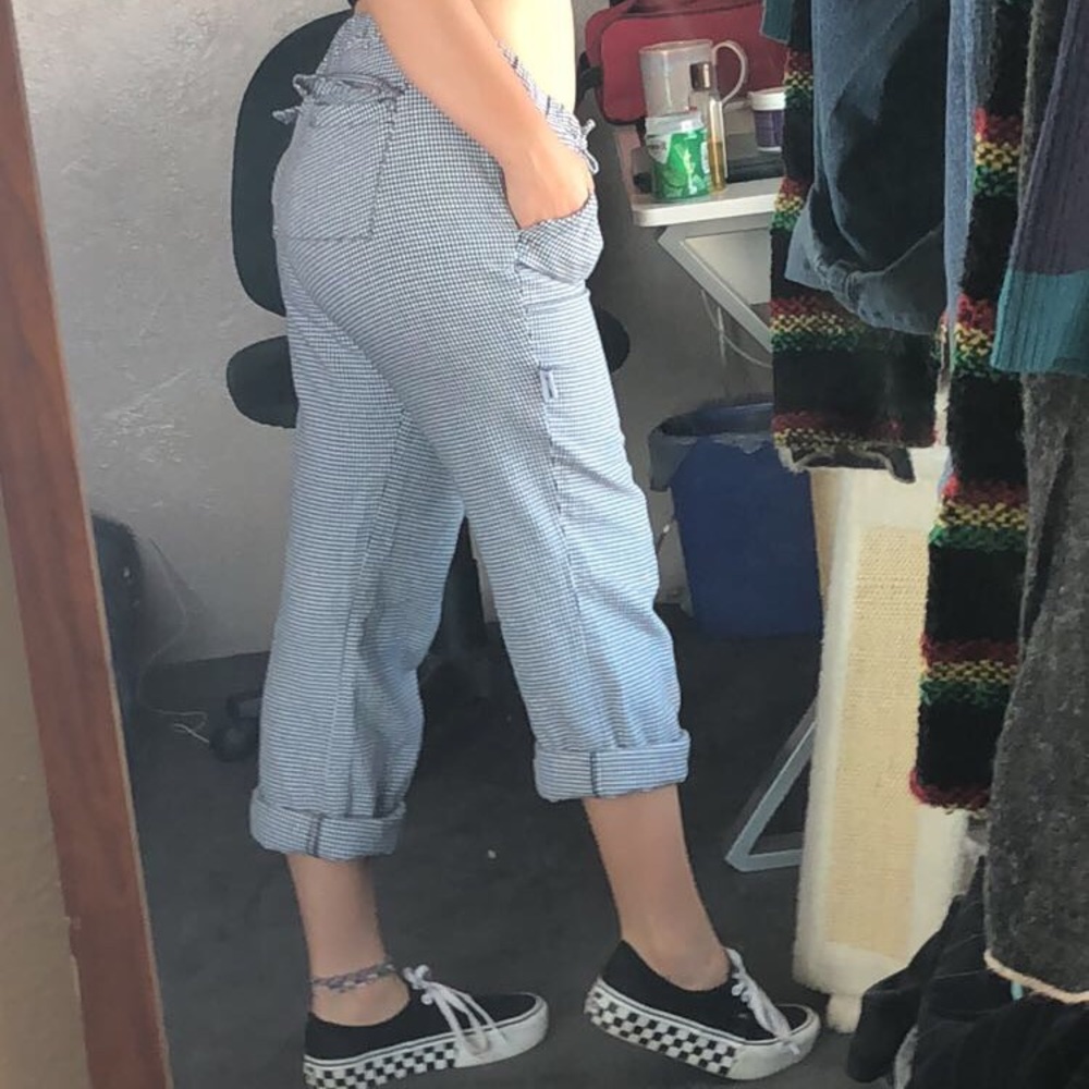 black and white houndstooth print chef pants